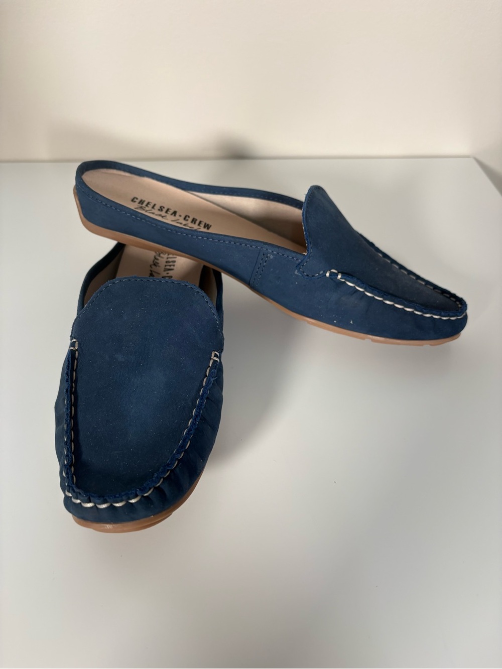 chelsea crew Navy Suede Backless Driving Loafers
